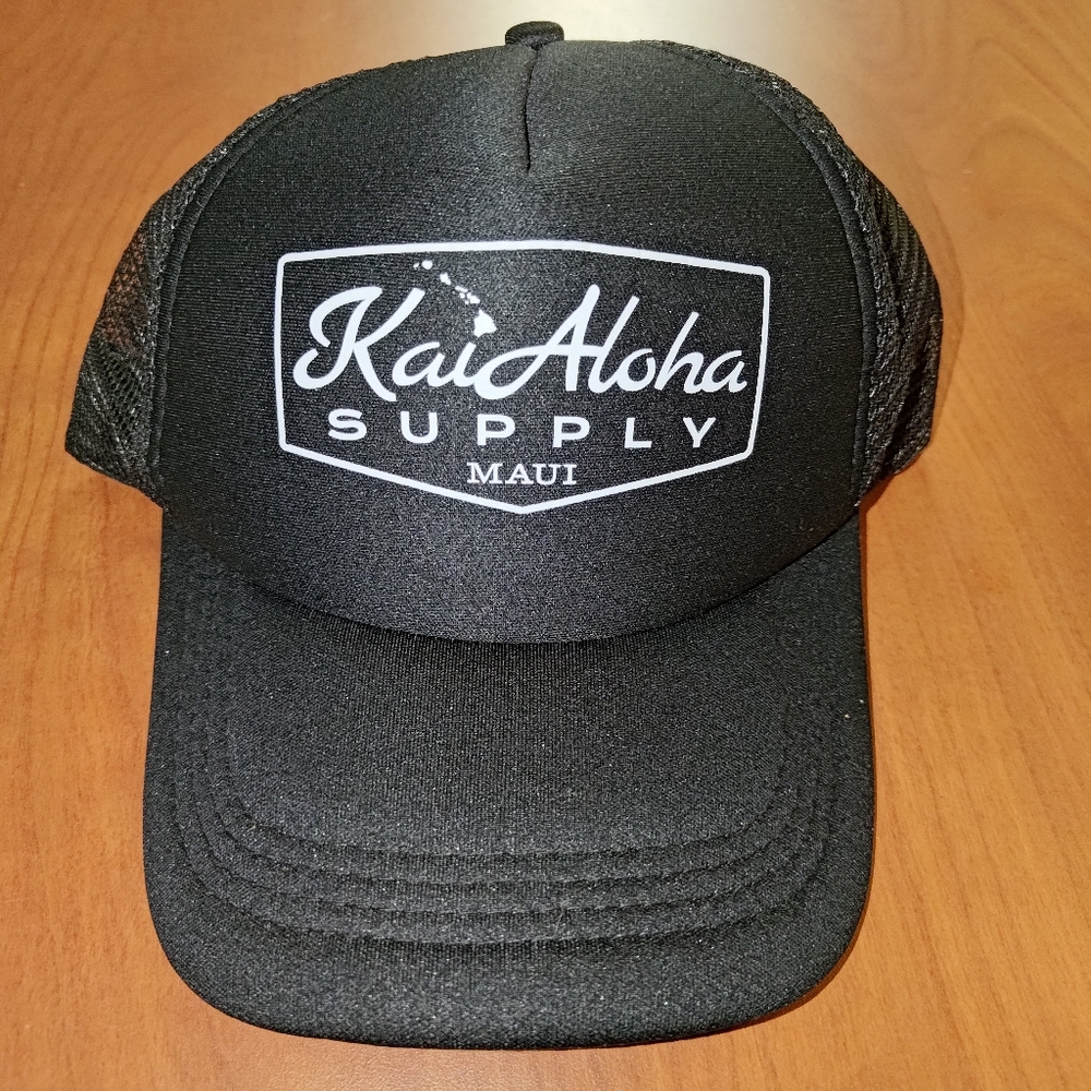 Kai Aloha Supply Maui Snapback Trucker Hat Black One Size Adjustable